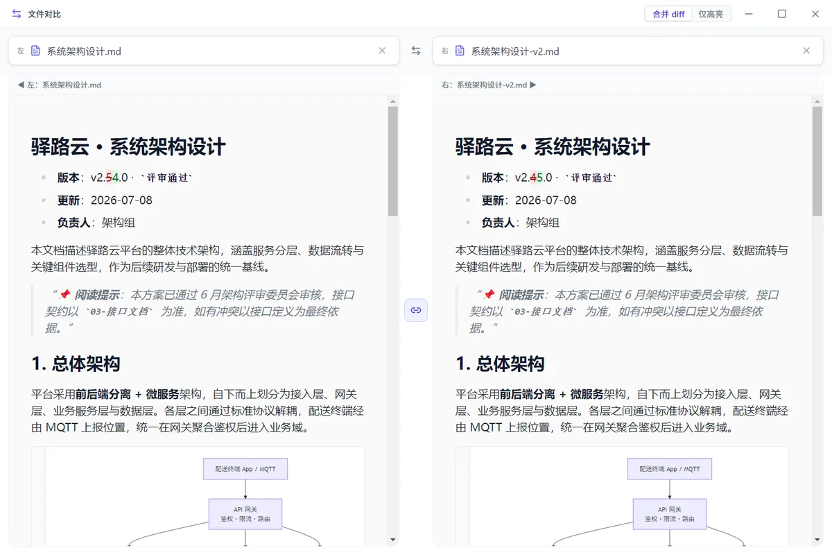独立文件对比窗口