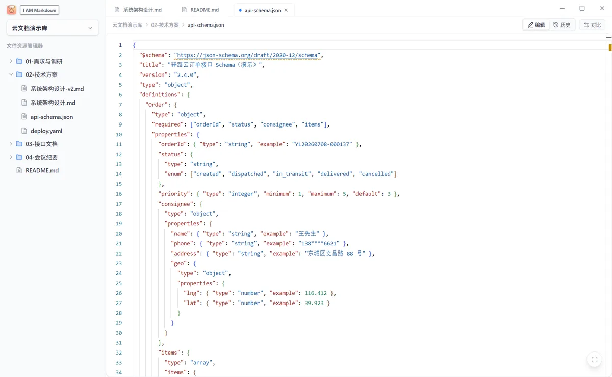 JSON / YAML 源码高亮编辑